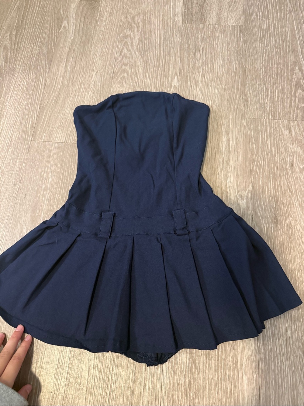 Womens Navy Strapless Pleated mini Dress
